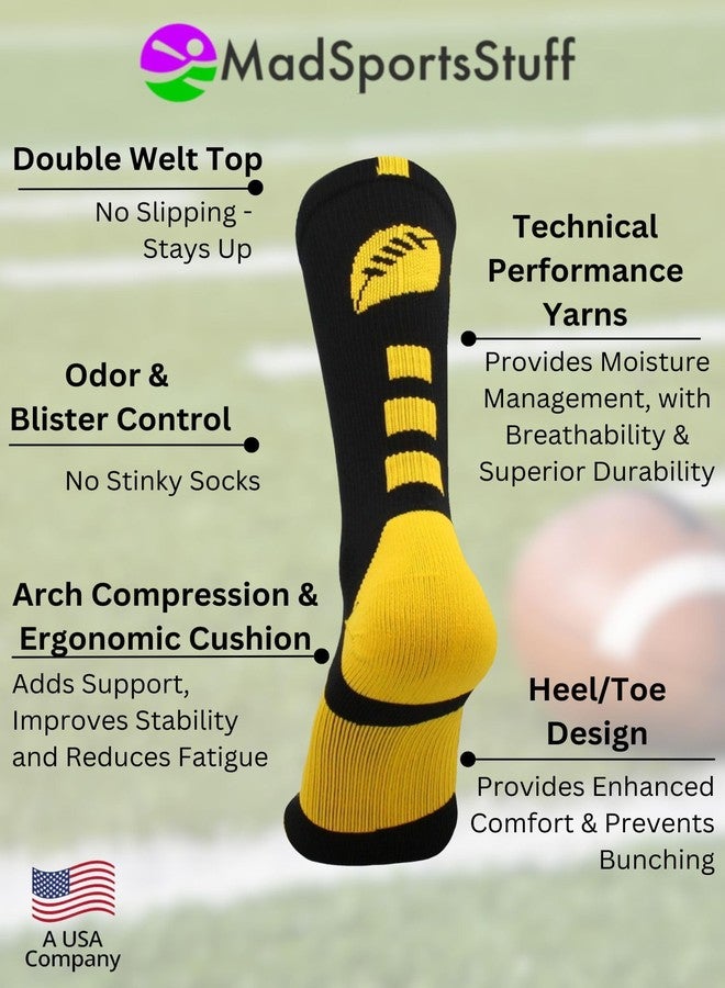MadSportsStuff Football Logo Crew Socks (Black/Gold, Small) - Image 2